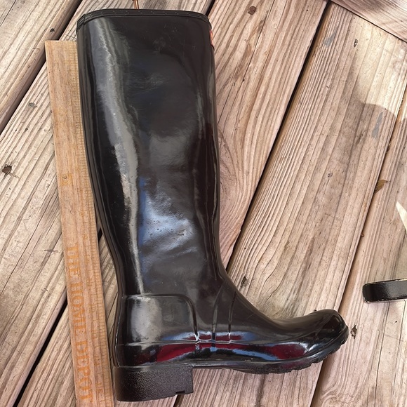 HUNTER Original Gloss Black.Rubber KNEE HIGH Wellies RUBBER Rain Boots Size 5 - Picture 13 of 14